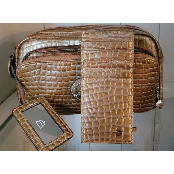 Kathy Van Zeeland Womens Pocketbook Golden Honey Croco Embossed Organizer Bag - Picture 5 of 16